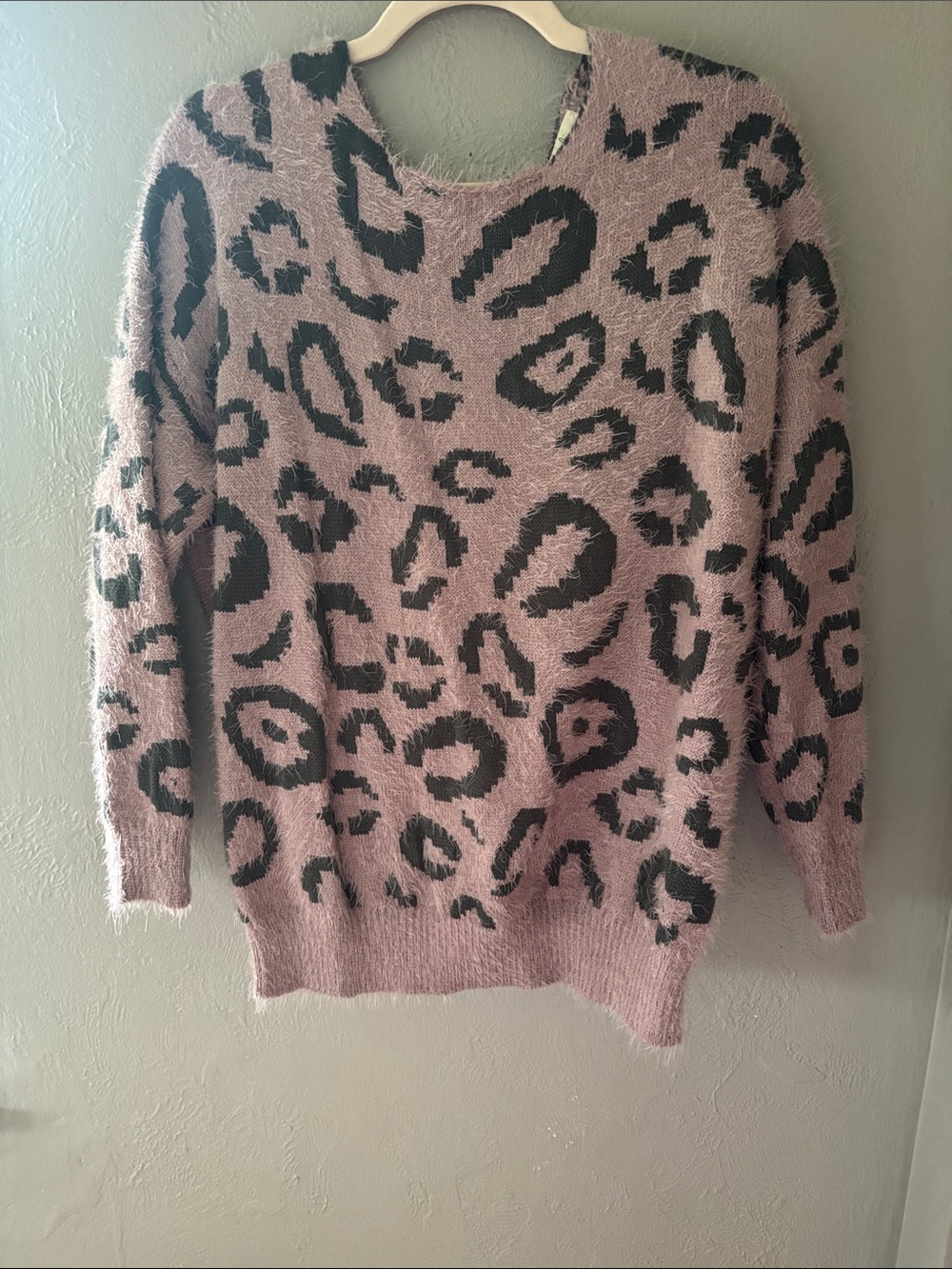 easel Mauve Fuzzy Leopard-Print Crewneck Sweater